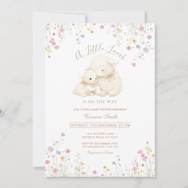 Invitación de Baby Shower de Cordero para Bebé sin (Anverso)