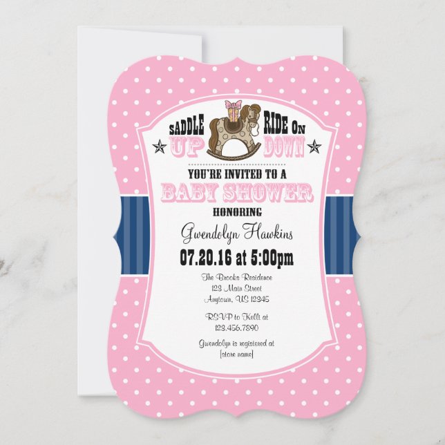 Invitación de Baby Shower de Cowboy azul rosado (Anverso)