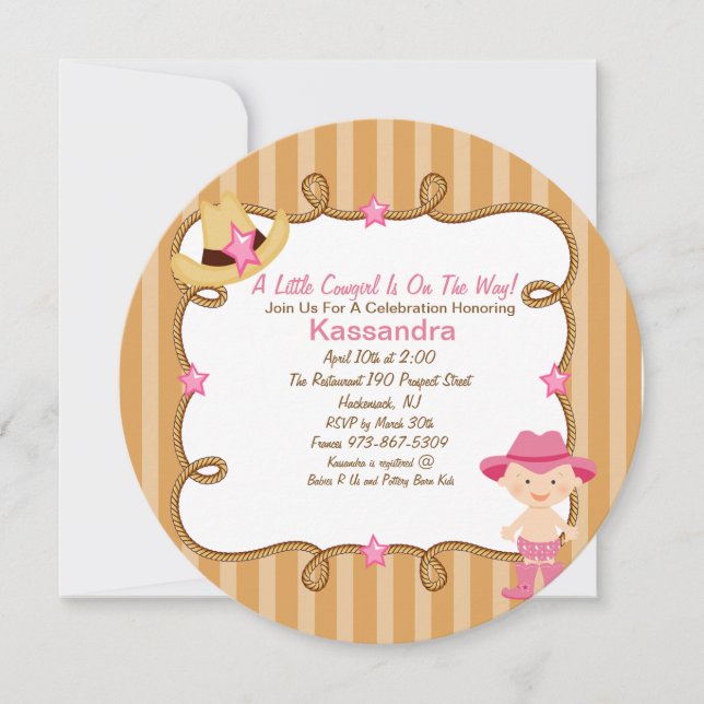 Invitación de Baby Shower de Cowgirl Rosa Occident (Anverso)