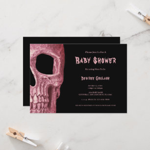 Invitación de baby shower de cráneo gótico rosa po