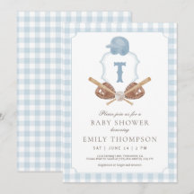 Invitación de baby shower de cresta de béisbol pre