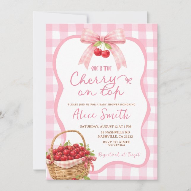 Invitación de Baby Shower de Cuadro de Gingham Ros (Anverso)