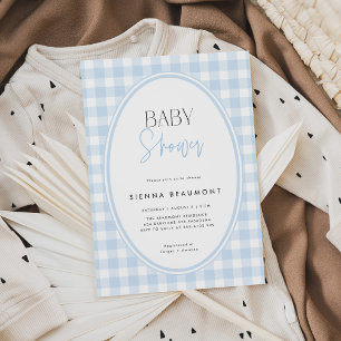 Invitación de Baby Shower de Cuadros Azules