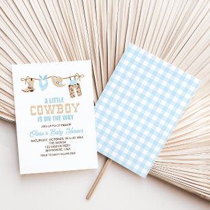 Invitación de baby shower de cuadros azules de vaq