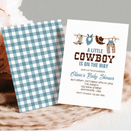Invitación de baby shower de cuadros azules de vaq
