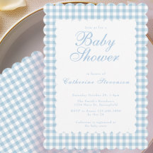 Invitación de baby shower de cuadros azules polvor