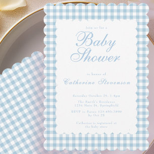 Invitación de baby shower de cuadros azules polvor