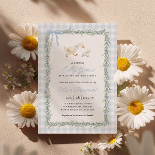 Invitación de baby shower de cuadros azules Silly 