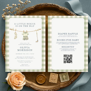 Invitación de baby shower de cuadros de ropa de go