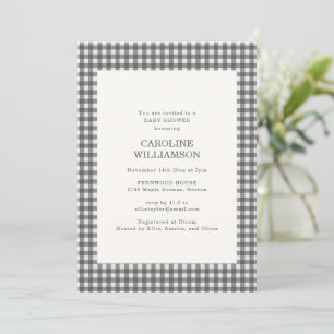 Invitación de Baby Shower de cuadros gingham grise