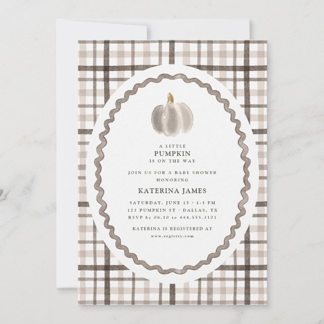 Invitación de baby shower de cuadros marrones y ca (Anverso)