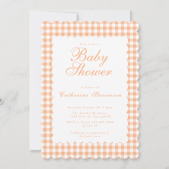 Invitación de Baby Shower de Cuadros Naranja Paste (Anverso)
