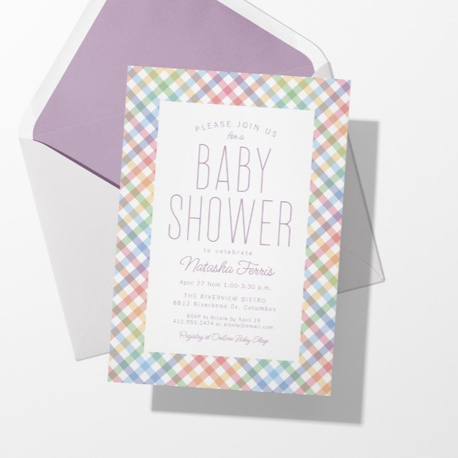 Invitación de baby shower de cuadros pastel de arc (Subido por el creador)