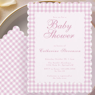 Invitación de baby shower de cuadros rosados