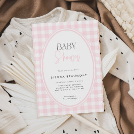 Invitación de baby shower de cuadros rosados
