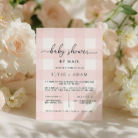 Invitación de baby shower de cuadros rosas por cor