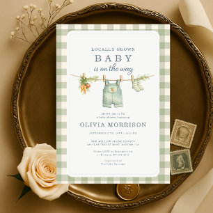 Invitación de Baby Shower de Cuadros Verde Salvia