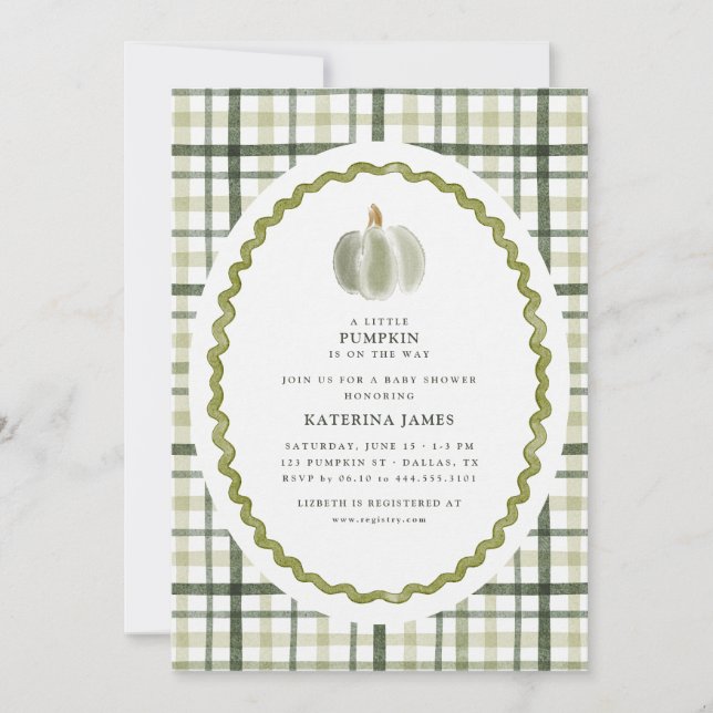 Invitación de Baby Shower de Cuadros Verdes Pequeñ (Anverso)