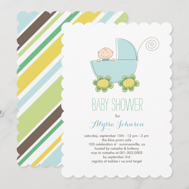 Invitación de Baby Shower de Cute Baby Boy Blue Pr (Anverso / Reverso)