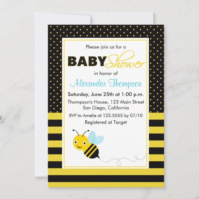Invitación de Baby Shower de Cute Bumble Bees Boy (Anverso)