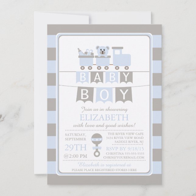 Invitación de Baby Shower de Cute Carriage Bear Bo (Anverso)