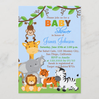 Invitación de Baby Shower de Cute Jungle Animals B