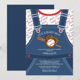 Invitación de Baby Shower de Cute Overalls BASEBAL