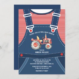 Invitación de Baby Shower de Cute Overalls Farm Tr