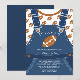 Invitación de Baby Shower de Cute Overalls FOOTBAL