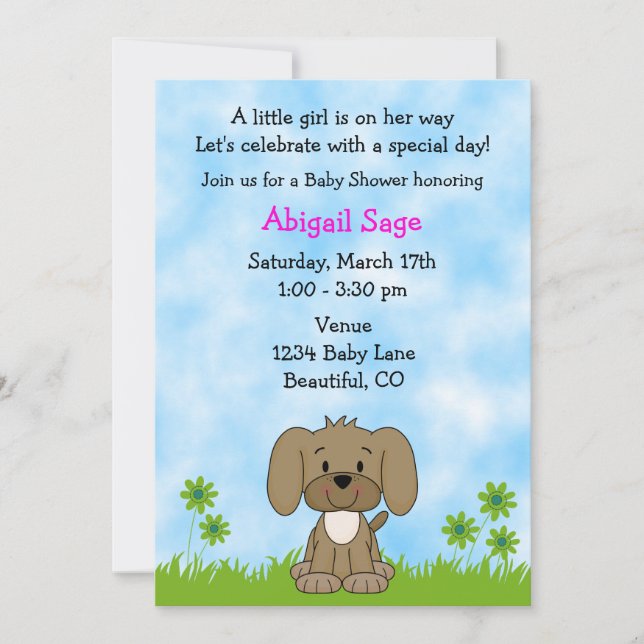 Invitación de Baby Shower de Cute Puppy para Chica (Anverso)