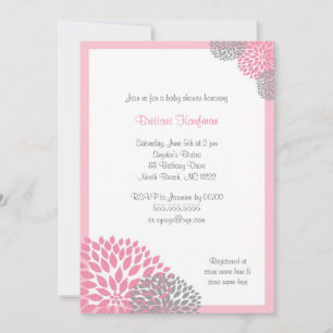 Invitación de baby shower de dalia rosa y gris