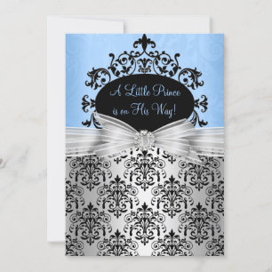 Invitación de Baby Shower de Damasco Azul y Negro