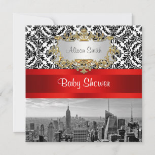 Invitación de baby shower de damasco BW 432 de la