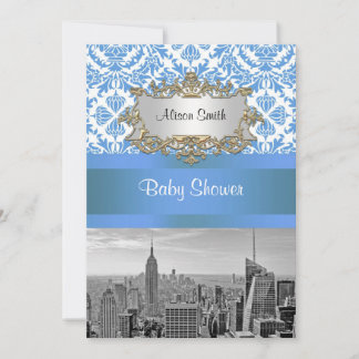 Invitación de baby shower de damasco D4 BW de la s