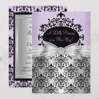 Invitación de Baby Shower de Damasco Negro Púrpura