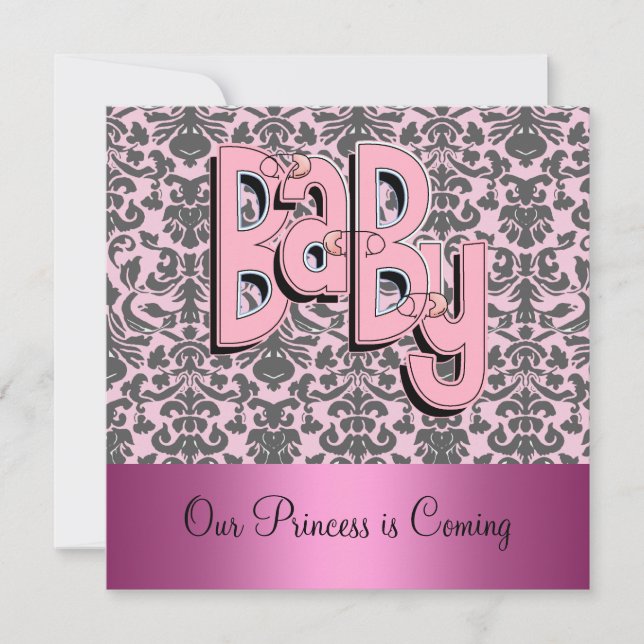 Invitación de baby shower de damasco y rosa (Anverso)