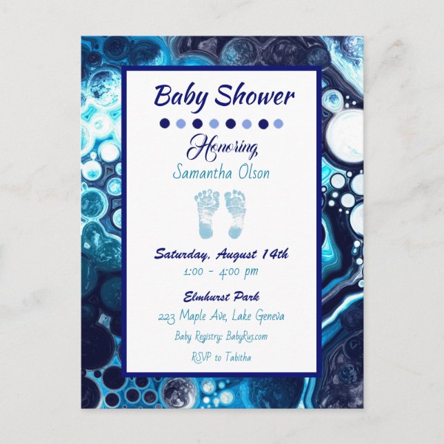 Invitación de Baby Shower de Dark Blue Boy (Anverso)