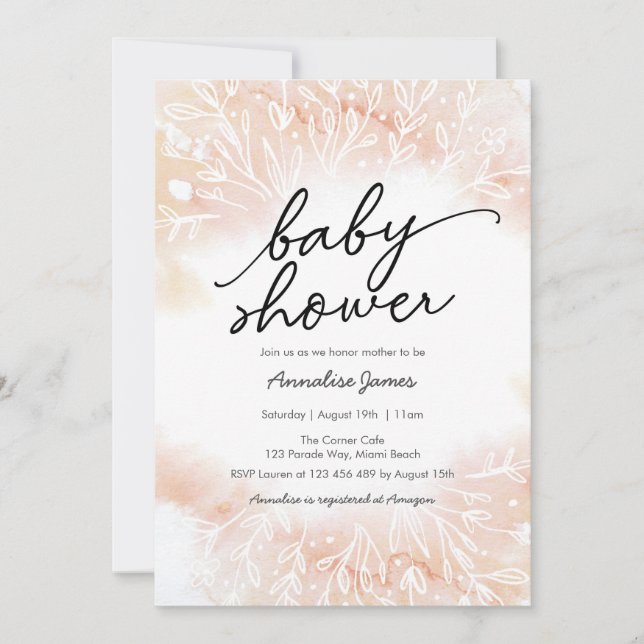 Invitación de Baby Shower de Delicate Peach Floral (Anverso)