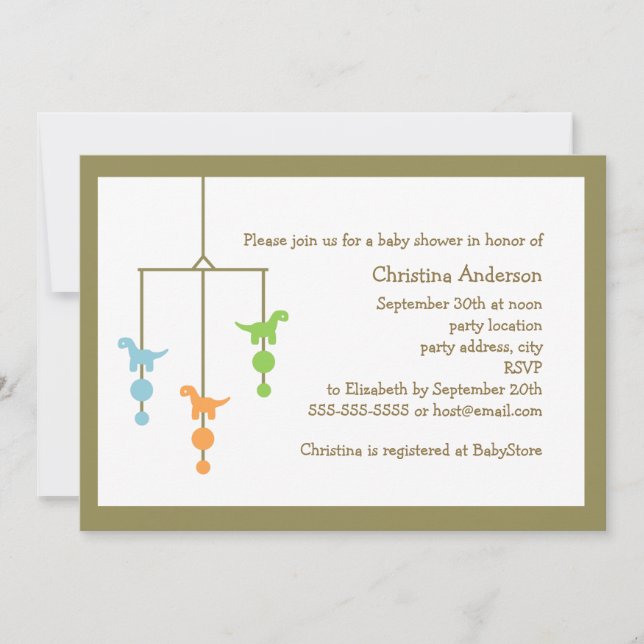 Invitación de Baby Shower de Dinosaur Mobile (Anverso)