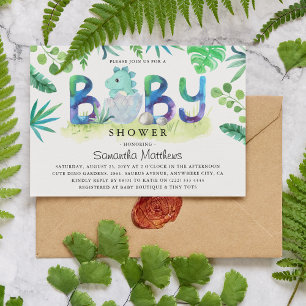Invitación de Baby Shower de Dinosaurio Adorable B