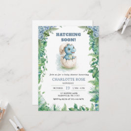 Invitación de Baby Shower de Dinosaurio Azul que N