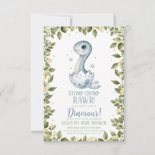 invitación de Baby Shower de dinosaurio de flores