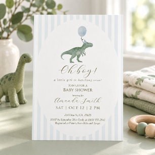 Invitación de Baby Shower de Dinosaurio Oh Boy