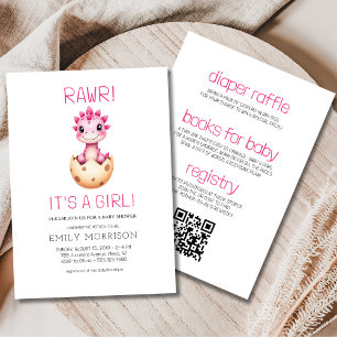 Invitación de Baby Shower de Dinosaurio Rosa Todo 