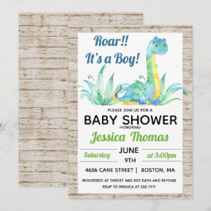 Invitación de Baby Shower de Dinosaurio Rústico pa