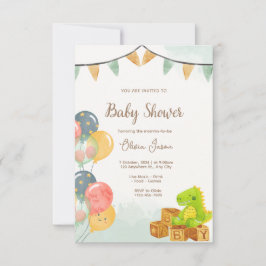 Invitación de Baby Shower de Dinosaurio | Verde y 