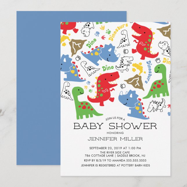Invitación de Baby Shower de dinosaurios de niños  (Anverso / Reverso)