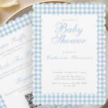 Invitación de baby shower de doble cara azul polvo