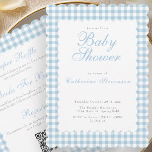 Invitación de baby shower de doble cara azul polvo