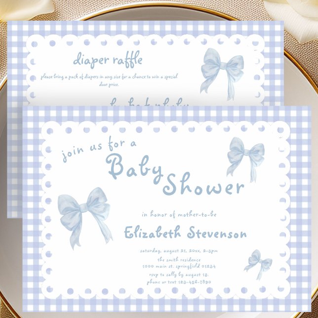 Invitación de baby shower de doble cara de gingham (Subido por el creador)